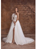 One Shoulder Ivory Lace Organza Slit Wedding Dress